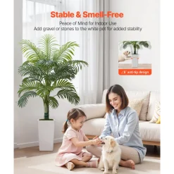 VEVOR Artificial Areca Palm Tree 5 ft, Fake Palm Tropical Plants with White Tall Planter, Faux Floor Silk Plant in Pot, Large Trees for Home Office Living Room Decor House Warming, Indoor Outdoor