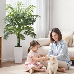 VEVOR Artificial Areca Palm Tree 5 ft, Fake Palm Tropical Plants with White Tall Planter, Faux Floor Silk Plant in Pot, Large Trees for Home Office Living Room Decor House Warming, Indoor Outdoor