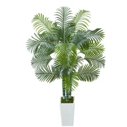 VEVOR Artificial Areca Palm Tree 6 ft, Fake Palm Tropical Plants with White Tall Planter, Faux Floor Silk Plant in Pot, Large Trees for Home Office Living Room Decor House Warming, Indoor Outdoor
