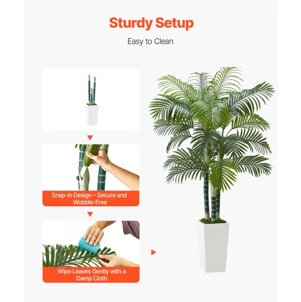 VEVOR Artificial Areca Palm Tree 6 ft, Fake Palm Tropical Plants with White Tall Planter, Faux Floor Silk Plant in Pot, Large Trees for Home Office Living Room Decor House Warming, Indoor Outdoor