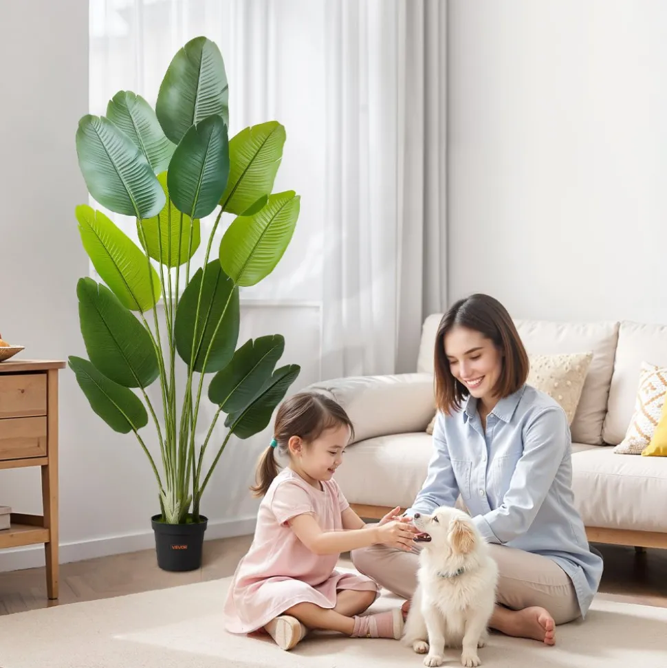 VEVOR Artificial Bird of Paradise 6 ft Tall, Fake Tropical Plants with with 13 Trunks & White Pot, Faux Floor Silk Tree, Large Trees for Home Office Living Room Decor House Warming, Indoor Outdoor