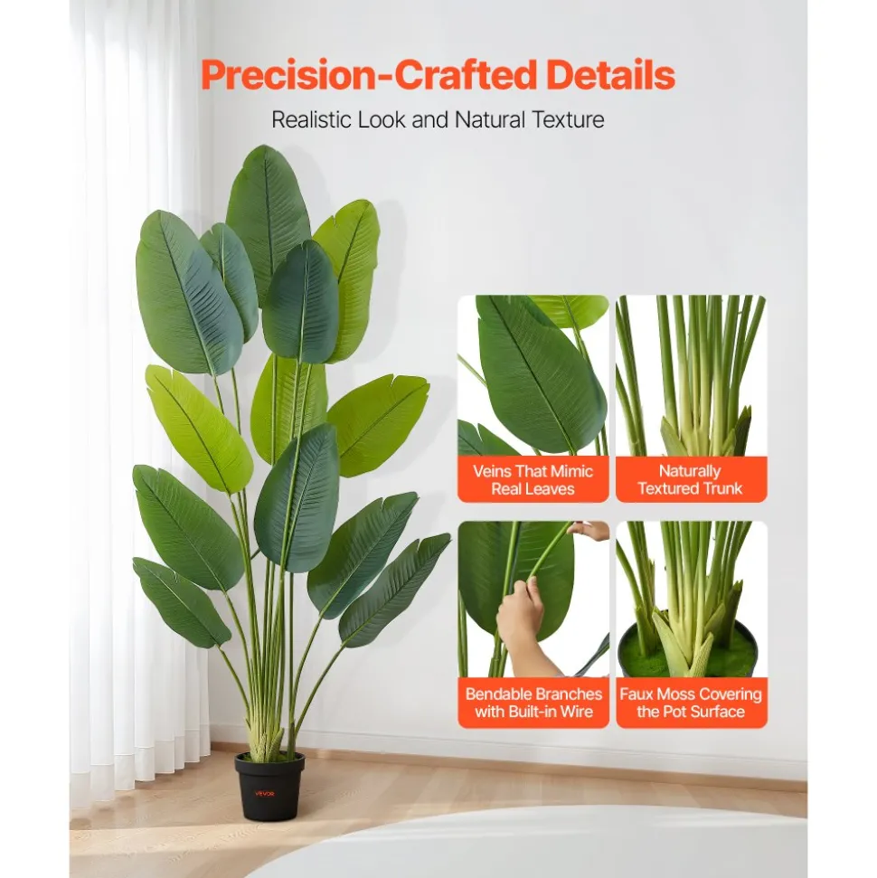 VEVOR Artificial Bird of Paradise 6 ft Tall, Fake Tropical Plants with with 13 Trunks & White Pot, Faux Floor Silk Tree, Large Trees for Home Office Living Room Decor House Warming, Indoor Outdoor