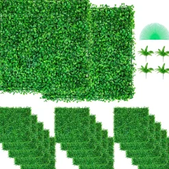 VEVOR Artificial Boxwood Panel UV 48pcs Boxwood Hedge Wall Panels Artificial Grass Backdrop Wall 10X10