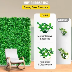 VEVOR Artificial Boxwood Panel UV 48pcs Boxwood Hedge Wall Panels Artificial Grass Backdrop Wall 10X10