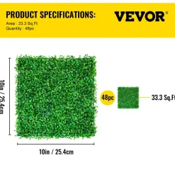 VEVOR Artificial Boxwood Panel UV 48pcs Boxwood Hedge Wall Panels Artificial Grass Backdrop Wall 10X10