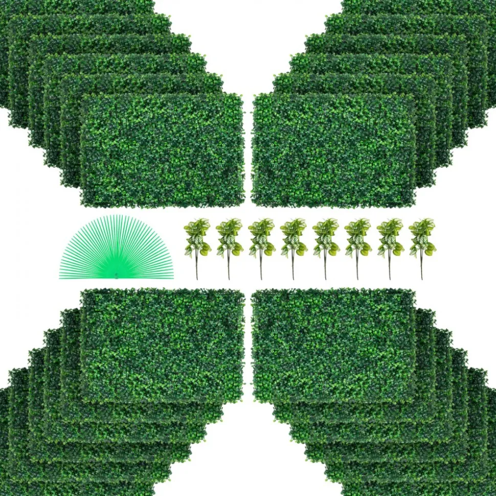 VEVOR Artificial Boxwood Panel UV 24pcs Boxwood Hedge Wall Panels Artificial Grass Backdrop Wall 24" X 16" 4 cm Green Grass Wall, Fake Hedge for Decor Privacy Fence Indoor, Outdoor Garden Backyard