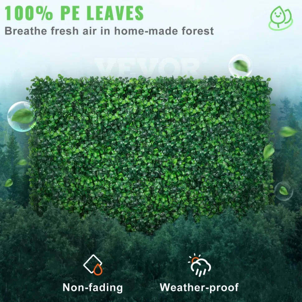 VEVOR Artificial Boxwood Panel UV 24pcs Boxwood Hedge Wall Panels Artificial Grass Backdrop Wall 24" X 16" 4 cm Green Grass Wall, Fake Hedge for Decor Privacy Fence Indoor, Outdoor Garden Backyard