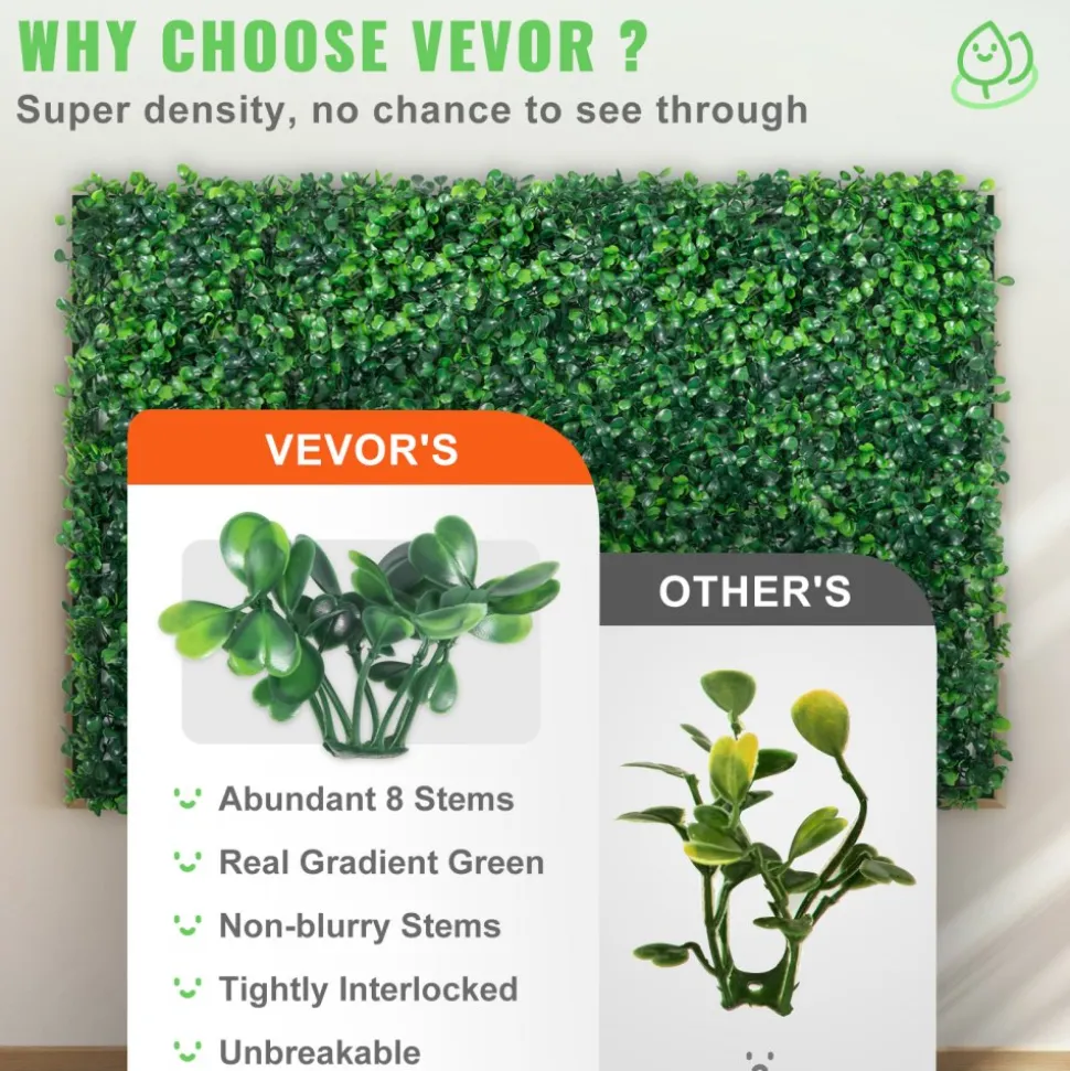 VEVOR Artificial Boxwood Panel UV 24pcs Boxwood Hedge Wall Panels Artificial Grass Backdrop Wall 24" X 16" 4 cm Green Grass Wall, Fake Hedge for Decor Privacy Fence Indoor, Outdoor Garden Backyard