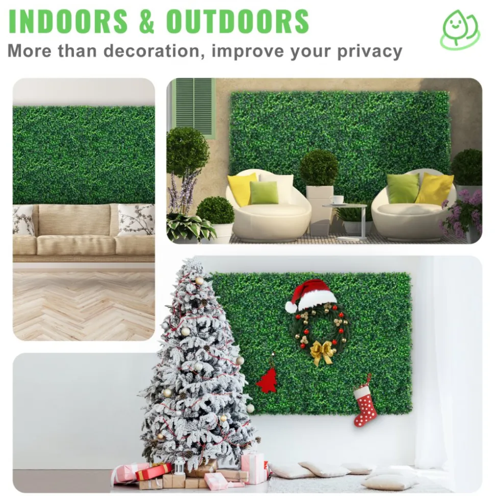 VEVOR Artificial Boxwood Panel UV 24pcs Boxwood Hedge Wall Panels Artificial Grass Backdrop Wall 24" X 16" 4 cm Green Grass Wall, Fake Hedge for Decor Privacy Fence Indoor, Outdoor Garden Backyard