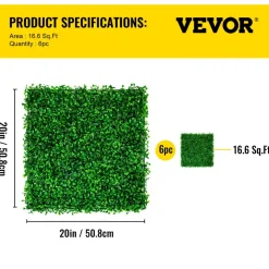 VEVOR Artificial Boxwood Panel UV 6pcs Boxwood Hedge Wall Panels, Artificial Grass Backdrop Wall 20