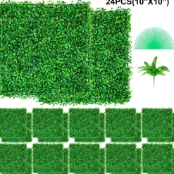 VEVOR Artificial Boxwood Panel UV 24pcs Boxwood Hedge Wall Panels Artificial Grass Backdrop Wall 10