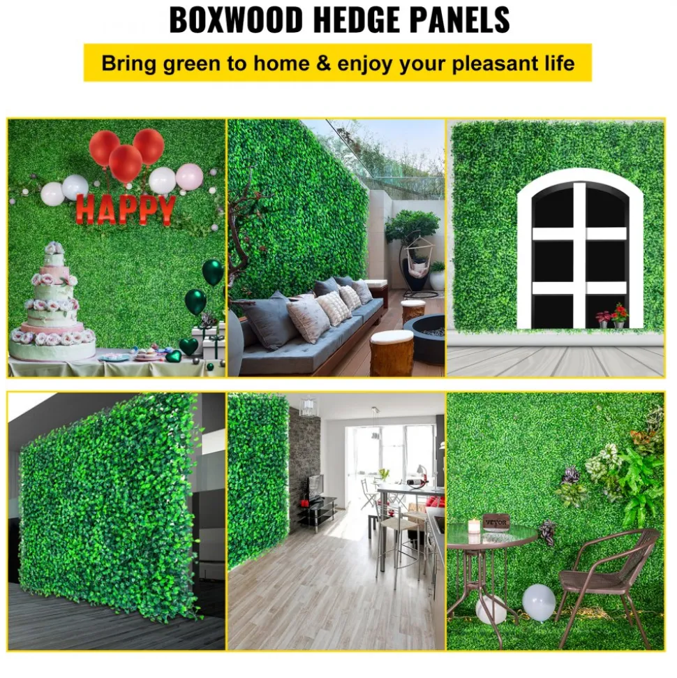 VEVOR Artificial Boxwood Panels, 20 PCS 20"x20" Boxwood Hedge Wall Panels, PE Artificial Grass Backdrop Wall 1.6", Privacy Hedge Screen for Decoration of Outdoor, Indoor, Garden, Fence, and Backyar