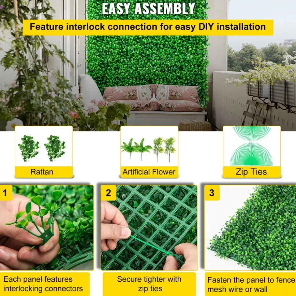 VEVOR Artificial Boxwood Panels, 20 PCS 20"x20" Boxwood Hedge Wall Panels, PE Artificial Grass Backdrop Wall 1.6", Privacy Hedge Screen for Decoration of Outdoor, Indoor, Garden, Fence, and Backyar