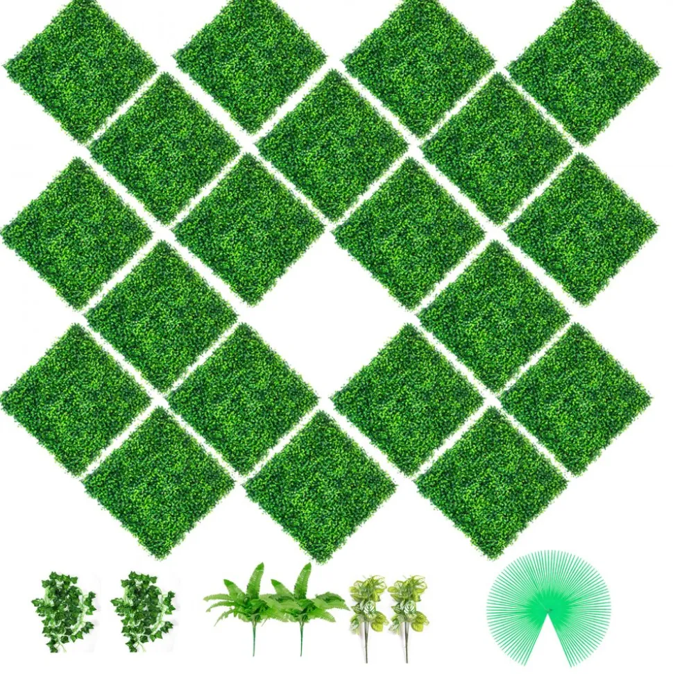 VEVOR Artificial Boxwood Panels, 20 PCS 20"x20" Boxwood Hedge Wall Panels, PE Artificial Grass Backdrop Wall 1.6", Privacy Hedge Screen for Decoration of Outdoor, Indoor, Garden, Fence, and Backyar