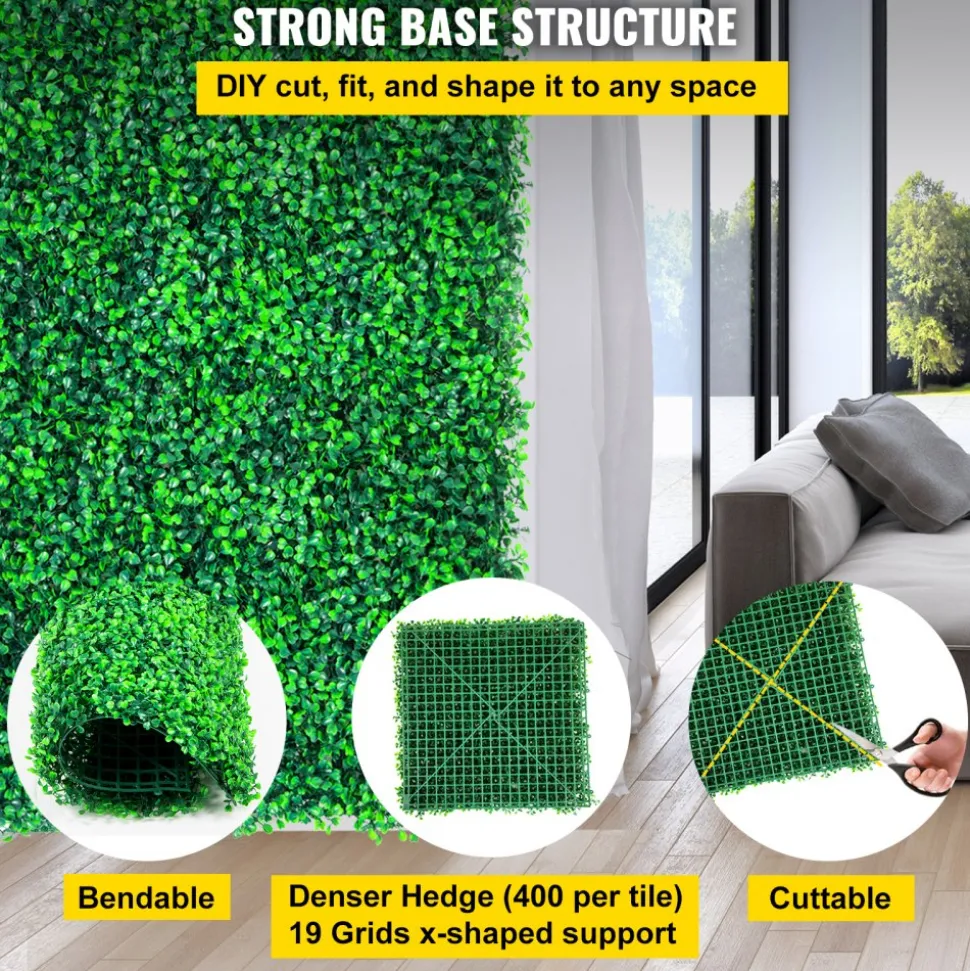VEVOR Artificial Boxwood Panels, 20 PCS 20"x20" Boxwood Hedge Wall Panels, PE Artificial Grass Backdrop Wall 1.6", Privacy Hedge Screen for Decoration of Outdoor, Indoor, Garden, Fence, and Backyar