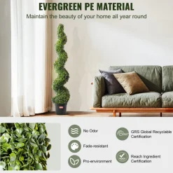 VEVOR Artificial Boxwood Topiary Tree, 60 inch Tall (2 Pieces), Spiral Faux Topiary Trees, Faux Plant w/ Extra Leaves & Pot & Small Decoration, UV Rated Greenery Set for Home Decor Indoor/Outdoor