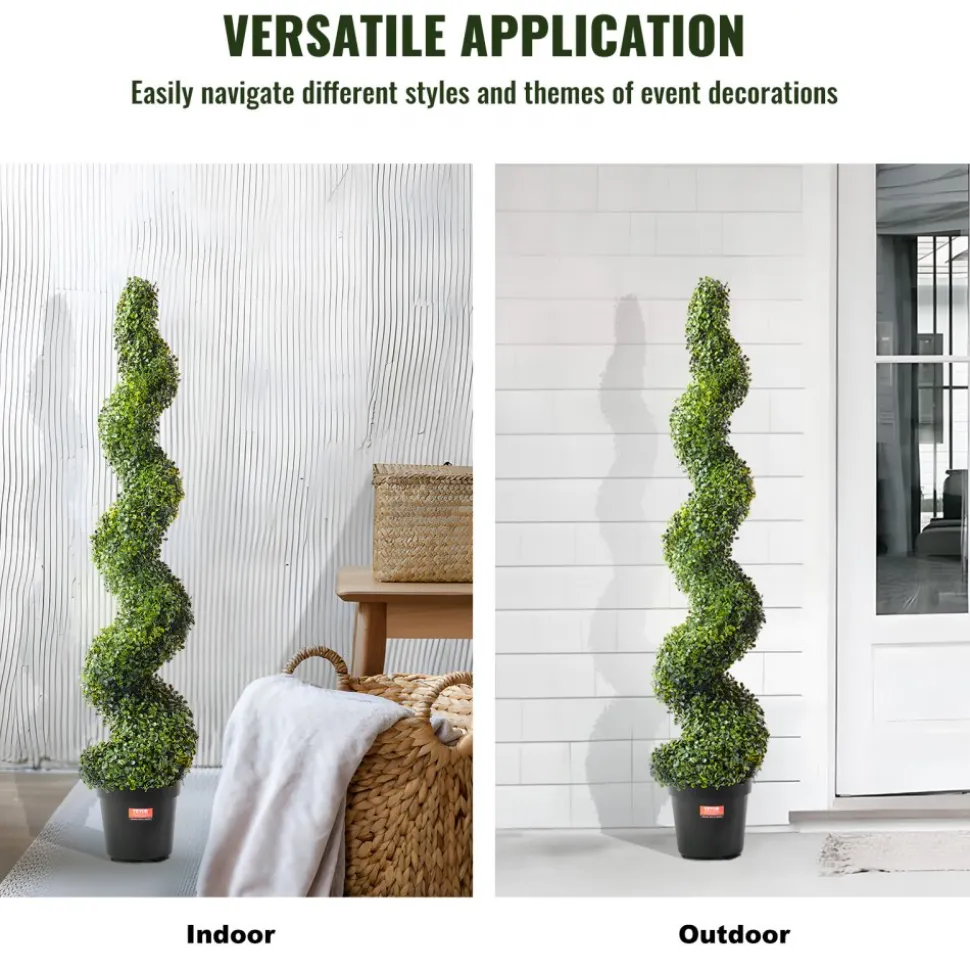 VEVOR Artificial Boxwood Topiary Tree, 60 inch Tall (2 Pieces), Spiral Faux Topiary Trees, Faux Plant w/ Extra Leaves & Pot & Small Decoration, UV Rated Greenery Set for Home Decor Indoor/Outdoor