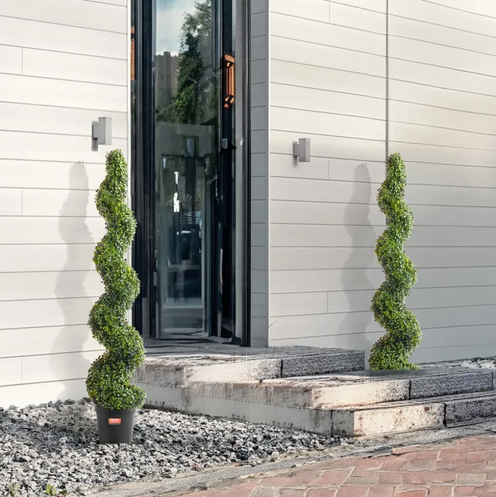 VEVOR Artificial Boxwood Topiary Tree, 60 inch Tall (2 Pieces), Spiral Faux Topiary Trees, Faux Plant w/ Extra Leaves & Pot & Small Decoration, UV Rated Greenery Set for Home Decor Indoor/Outdoor