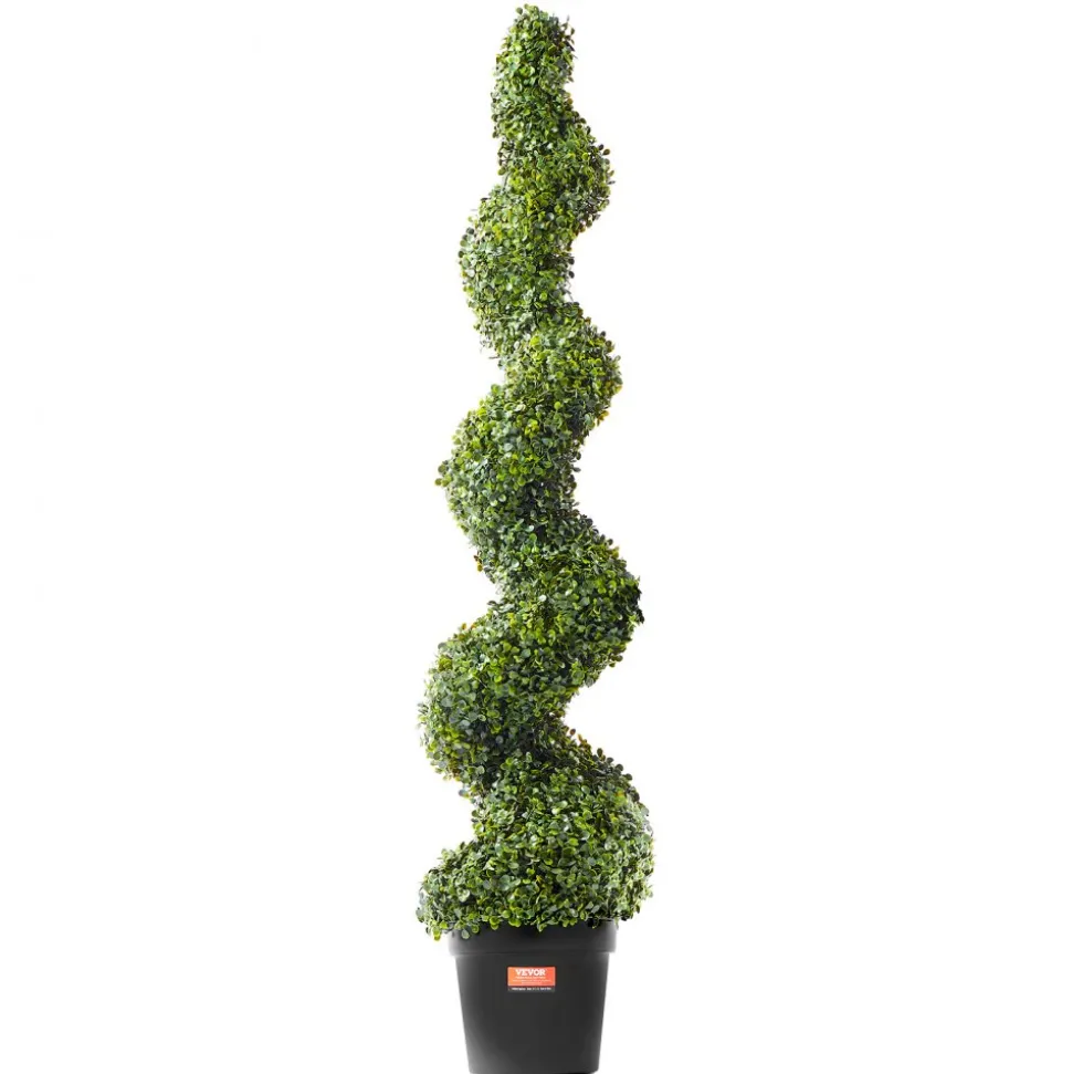 VEVOR Artificial Boxwood Topiary Tree, 60 inch Tall (2 Pieces), Spiral Faux Topiary Trees, Faux Plant w/ Extra Leaves & Pot & Small Decoration, UV Rated Greenery Set for Home Decor Indoor/Outdoor