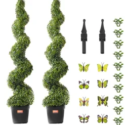 VEVOR Artificial Boxwood Topiary Tree, 60 inch Tall (2 Pieces), Spiral Faux Topiary Trees, Faux Plant w/ Extra Leaves & Pot & Small Decoration, UV Rated Greenery Set for Home Decor Indoor/Outdoor