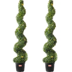 VEVOR Artificial Boxwood Topiary Tree, 60 inch Tall (2 Pieces), Spiral Faux Topiary Trees, Faux Plant w/ Extra Leaves & Pot & Small Decoration, UV Rated Greenery Set for Home Decor Indoor/Outdoor