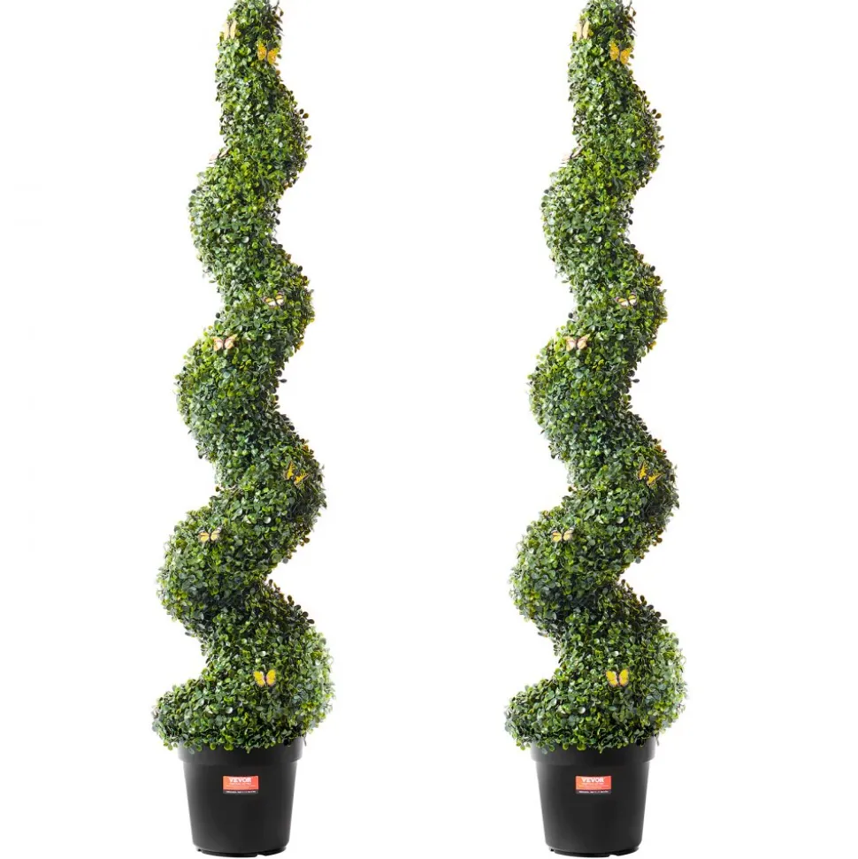 VEVOR Artificial Boxwood Topiary Tree, 60 inch Tall (2 Pieces), Spiral Faux Topiary Trees, Faux Plant w/ Extra Leaves & Pot & Small Decoration, UV Rated Greenery Set for Home Decor Indoor/Outdoor