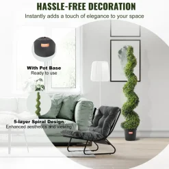 VEVOR Artificial Boxwood Topiary Tree, 60 inch Tall (2 Pieces), Spiral Faux Topiary Trees, Faux Plant w/ Extra Leaves & Pot & Small Decoration, UV Rated Greenery Set for Home Decor Indoor/Outdoor