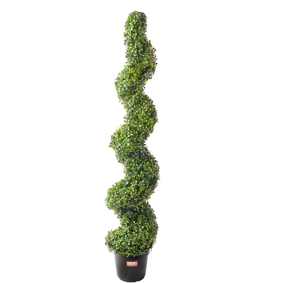 VEVOR Artificial Boxwood Topiary Tree, 60 inch Tall (2 Pieces), Spiral Faux Topiary Trees, Faux Plant w/ Extra Leaves & Pot & Small Decoration, UV Rated Greenery Set for Home Decor Indoor/Outdoor