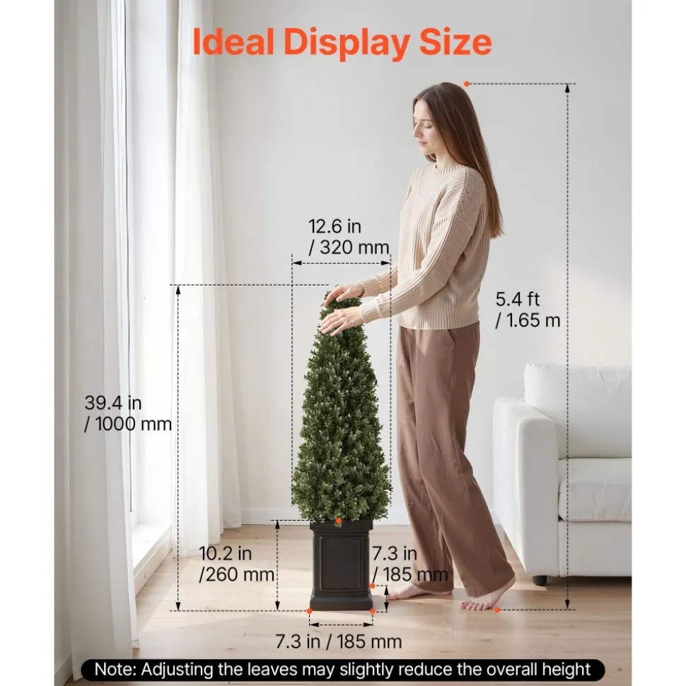 VEVOR Artificial Boxwood Topiary 3.3 Ft Set of 2 with Sturdy Pot Greenery, Premium PE Fake Trees, Year-Round Indoor & Outdoor Faux Green Plant for Front Door, Entryway, Porch, Balcony, Patio, Garden