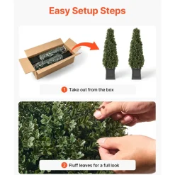 VEVOR Artificial Boxwood Topiary 3.3 Ft Set of 2 with Sturdy Pot Greenery, Premium PE Fake Trees, Year-Round Indoor & Outdoor Faux Green Plant for Front Door, Entryway, Porch, Balcony, Patio, Garden