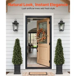 VEVOR Artificial Boxwood Topiary 3.3 Ft Set of 2 with Sturdy Pot Greenery, Premium PE Fake Trees, Year-Round Indoor & Outdoor Faux Green Plant for Front Door, Entryway, Porch, Balcony, Patio, Garden