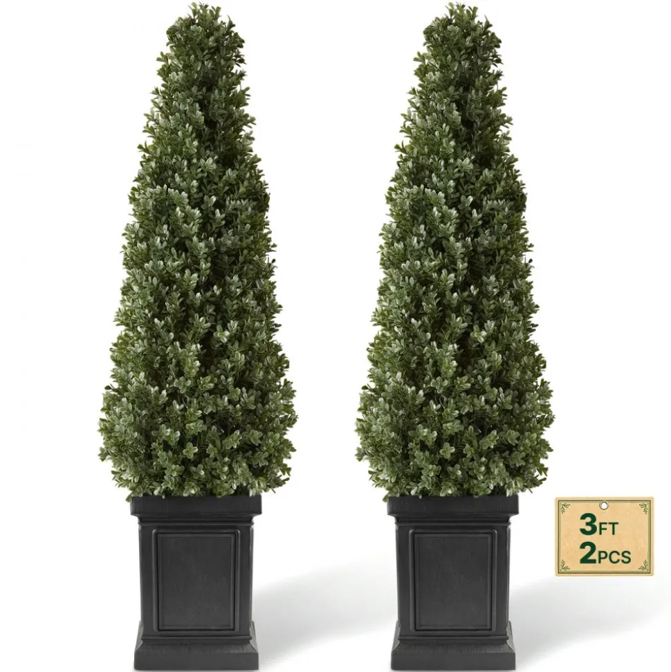VEVOR Artificial Boxwood Topiary 3.3 Ft Set of 2 with Sturdy Pot Greenery, Premium PE Fake Trees, Year-Round Indoor & Outdoor Faux Green Plant for Front Door, Entryway, Porch, Balcony, Patio, Garden