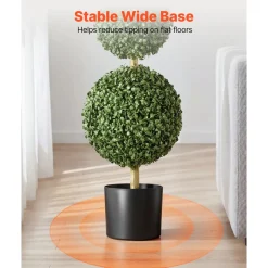 VEVOR Artificial Boxwood Topiary Triple Ball 3 Ft Set of 2 Greenery Decor, Premium PE Fake Trees, Year-Round Indoor & Outdoor Faux Green Plant for Front Door, Entryway, Porch, Balcony, Patio, Garden