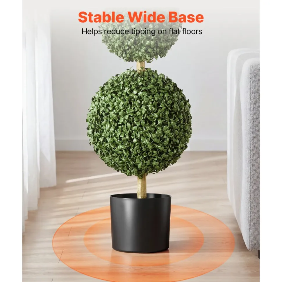 VEVOR Artificial Boxwood Topiary Triple Ball 3 Ft Set of 2 Greenery Decor, Premium PE Fake Trees, Year-Round Indoor & Outdoor Faux Green Plant for Front Door, Entryway, Porch, Balcony, Patio, Garden