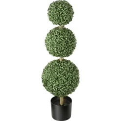 VEVOR Artificial Boxwood Topiary Triple Ball 3 Ft Set of 2 Greenery Decor, Premium PE Fake Trees, Year-Round Indoor & Outdoor Faux Green Plant for Front Door, Entryway, Porch, Balcony, Patio, Garden