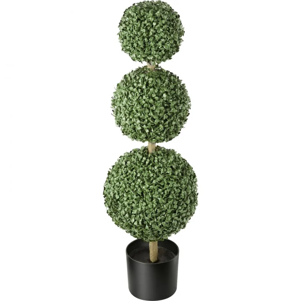 VEVOR Artificial Boxwood Topiary Triple Ball 3 Ft Set of 2 Greenery Decor, Premium PE Fake Trees, Year-Round Indoor & Outdoor Faux Green Plant for Front Door, Entryway, Porch, Balcony, Patio, Garden