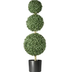 VEVOR Artificial Boxwood Topiary Triple Ball 3 Ft Set of 2 Greenery Decor, Premium PE Fake Trees, Year-Round Indoor & Outdoor Faux Green Plant for Front Door, Entryway, Porch, Balcony, Patio, Garden