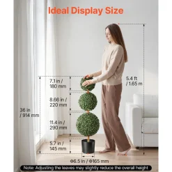 VEVOR Artificial Boxwood Topiary Triple Ball 3 Ft Set of 2 Greenery Decor, Premium PE Fake Trees, Year-Round Indoor & Outdoor Faux Green Plant for Front Door, Entryway, Porch, Balcony, Patio, Garden