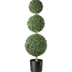VEVOR Artificial Boxwood Topiary Triple Ball 3 Ft Set of 2 Greenery Decor, Premium PE Fake Trees, Year-Round Indoor & Outdoor Faux Green Plant for Front Door, Entryway, Porch, Balcony, Patio, Garden