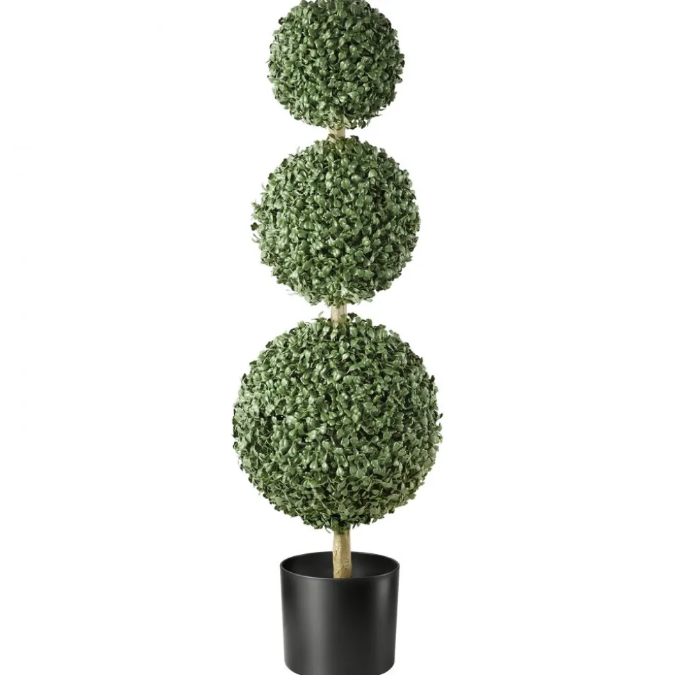 VEVOR Artificial Boxwood Topiary Triple Ball 3 Ft Set of 2 Greenery Decor, Premium PE Fake Trees, Year-Round Indoor & Outdoor Faux Green Plant for Front Door, Entryway, Porch, Balcony, Patio, Garden