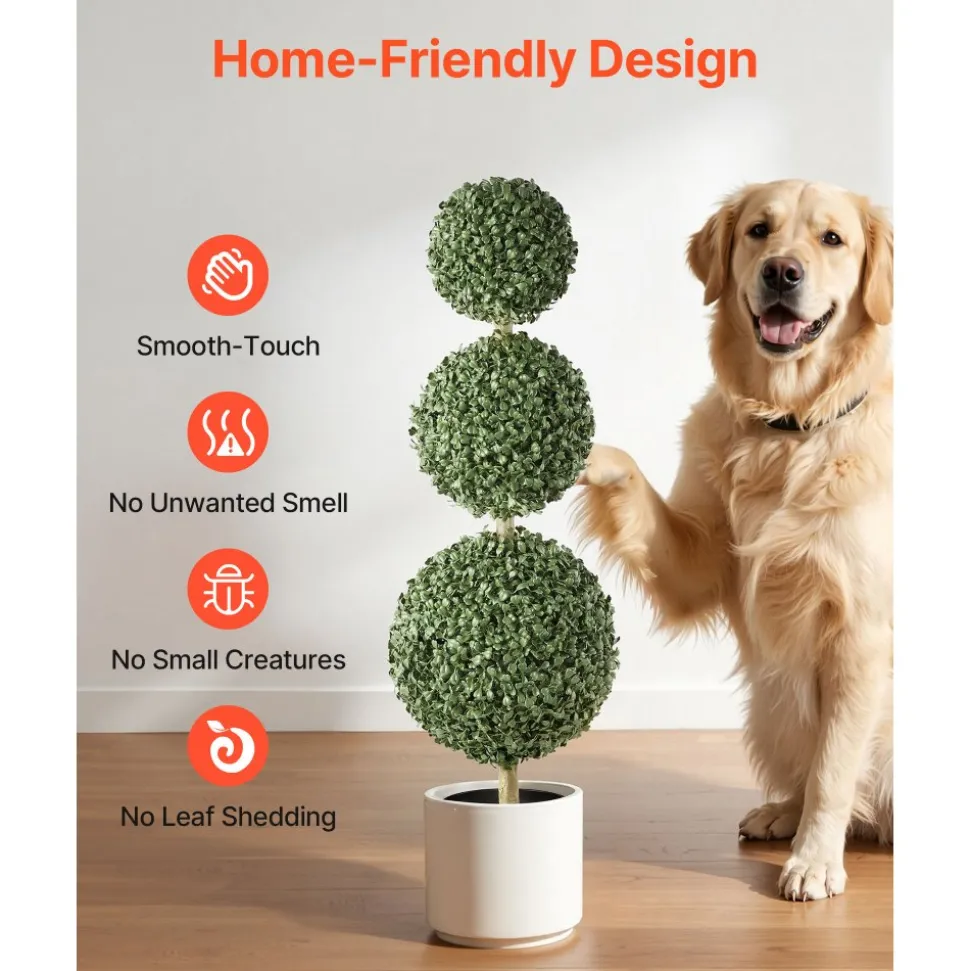 VEVOR Artificial Boxwood Topiary Triple Ball 3 Ft Set of 2 Greenery Decor, Premium PE Fake Trees, Year-Round Indoor & Outdoor Faux Green Plant for Front Door, Entryway, Porch, Balcony, Patio, Garden