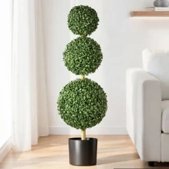 VEVOR Artificial Boxwood Topiary Triple Ball 3 Ft Set of 2 Greenery Decor, Premium PE Fake Trees, Year-Round Indoor & Outdoor Faux Green Plant for Front Door, Entryway, Porch, Balcony, Patio, Garden