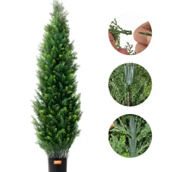 VEVOR Artificial Cedar Topiary Tree, 60 inch Tall (2 Pieces), with Extra Leaves & Pot Faux Evergreen Fake Pine Cypress Trees Plant, UV Rated Artificial Greenery Set for Home Decor Indoor/Outdoor
