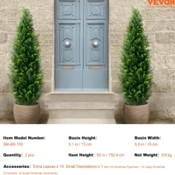 VEVOR Artificial Cedar Topiary Tree, 60 inch Tall (2 Pieces), with Extra Leaves & Pot Faux Evergreen Fake Pine Cypress Trees Plant, UV Rated Artificial Greenery Set for Home Decor Indoor/Outdoor