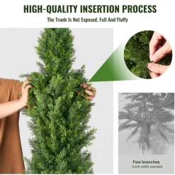 VEVOR Artificial Cedar Topiary Tree, 48 inch Tall (2 Pieces), with Extra Leaves & Pot Faux Evergreen Fake Pine Cypress Trees Plant, UV Rated Artificial Greenery Set for Home Decor Indoor/Outdoor