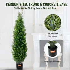 VEVOR Artificial Cedar Topiary Tree, 48 inch Tall (2 Pieces), with Extra Leaves & Pot Faux Evergreen Fake Pine Cypress Trees Plant, UV Rated Artificial Greenery Set for Home Decor Indoor/Outdoor