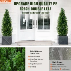 VEVOR Artificial Cedar Topiary Tree, 48 inch Tall (2 Pieces), with Extra Leaves & Pot Faux Evergreen Fake Pine Cypress Trees Plant, UV Rated Artificial Greenery Set for Home Decor Indoor/Outdoor