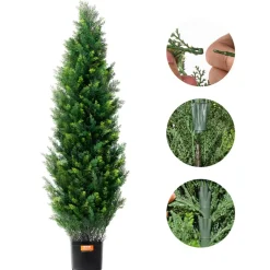 VEVOR Artificial Cedar Topiary Tree, 48 inch Tall (2 Pieces), with Extra Leaves & Pot Faux Evergreen Fake Pine Cypress Trees Plant, UV Rated Artificial Greenery Set for Home Decor Indoor/Outdoor
