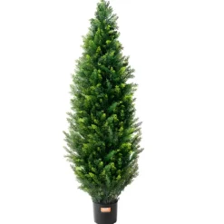 VEVOR Artificial Cedar Topiary Tree, 48 inch Tall (2 Pieces), with Extra Leaves & Pot Faux Evergreen Fake Pine Cypress Trees Plant, UV Rated Artificial Greenery Set for Home Decor Indoor/Outdoor
