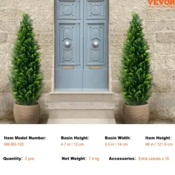 VEVOR Artificial Cedar Topiary Tree, 48 inch Tall (2 Pieces), with Extra Leaves & Pot Faux Evergreen Fake Pine Cypress Trees Plant, UV Rated Artificial Greenery Set for Home Decor Indoor/Outdoor